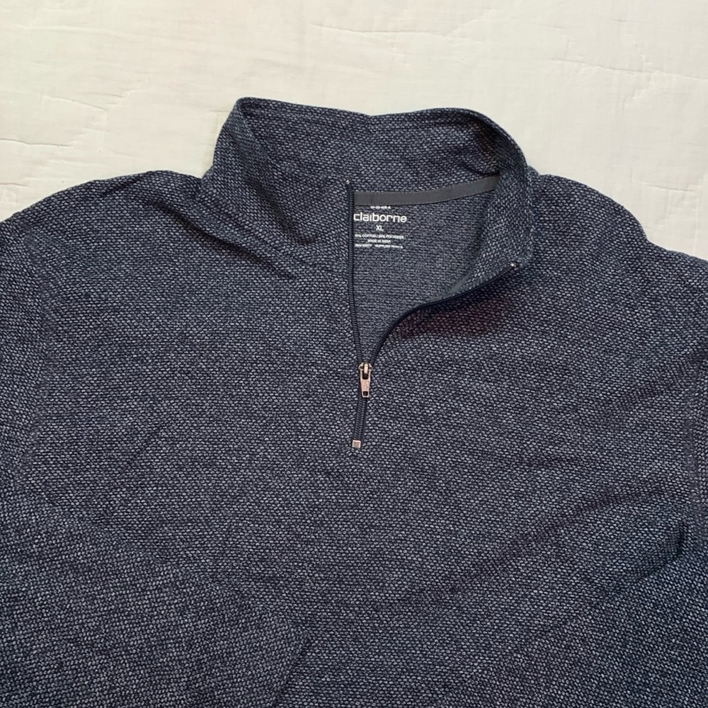 NWT Claiborne Men's XL Navy Blue Quarter Zip Long Sleeve‎ Textured Sweater Shirt